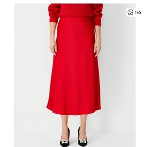 Ann Taylor Vibrant Red Midi Skirt